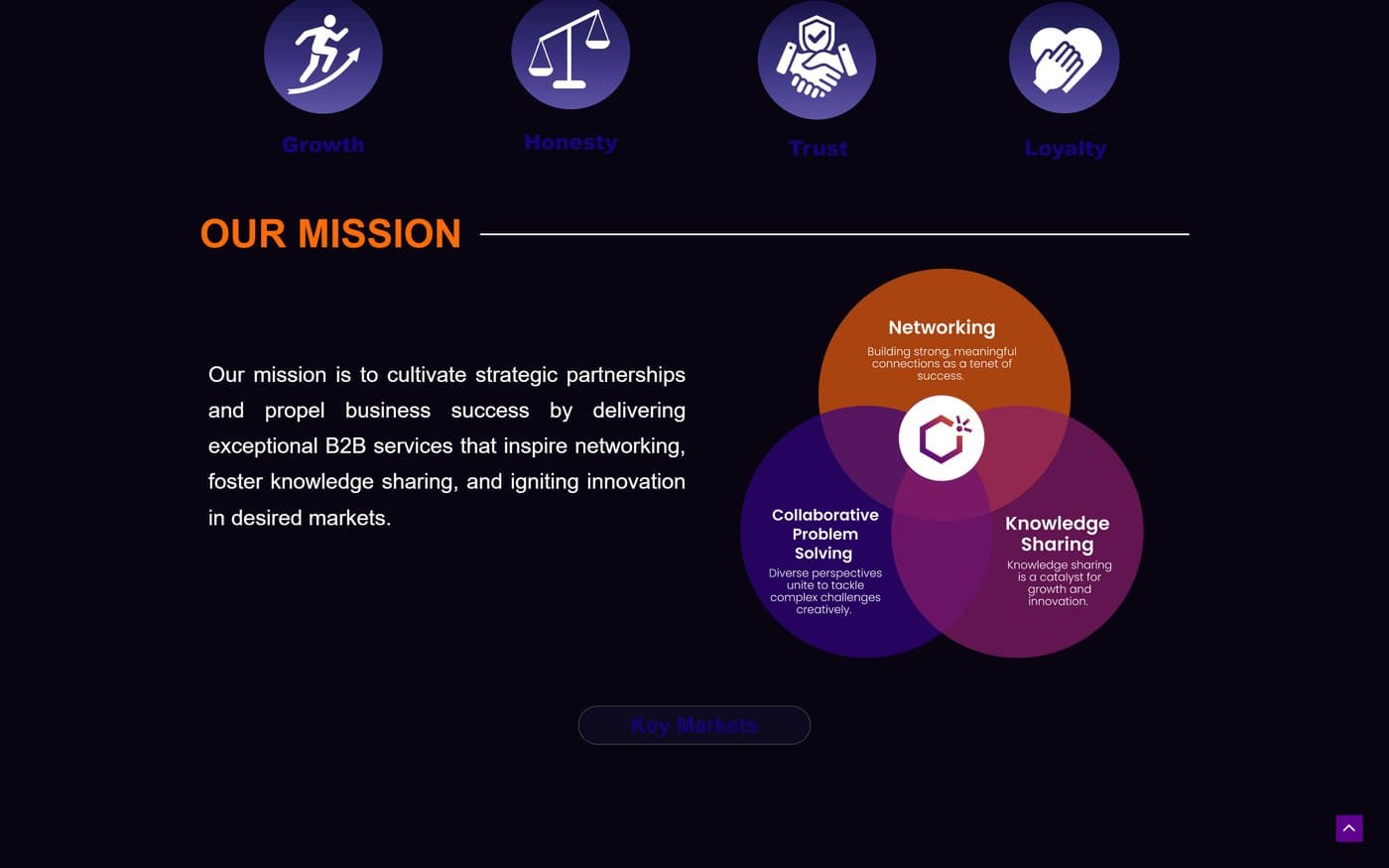 IgniteB2B website about page, values and mission